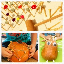 Hammering and Pounding Toys for Kids Include 1 Wood Hammer and 30 Bamboo Nails Improve Fine Motor Skills Friendly Natural Woo...