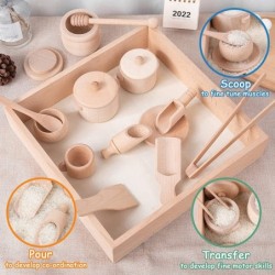 Wooden Sensory Bin Tools Montessori Toys for Toddlers Pretend Play Dish Toys Wooden Tongs for Transfer Work and Fine Motor Le...