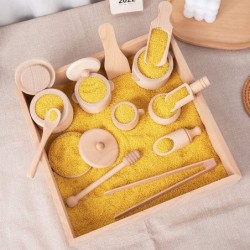 Wooden Sensory Bin Tools Montessori Toys for Toddlers Pretend Play Dish Toys Wooden Tongs for Transfer Work and Fine Motor Le...