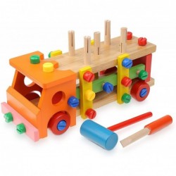 Wooden Vehicle Construction Tool Set Montessori Learning Activities for Preschoolers. Wooden Truck Building Set for 3+ Year O...