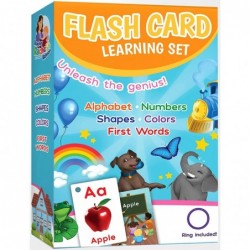 Teacher Rachel's Toddler Flash Cards Set with 64 Pieces Pre K-K Cards Including First Words Alphabets Colors Shapes Numbers -...