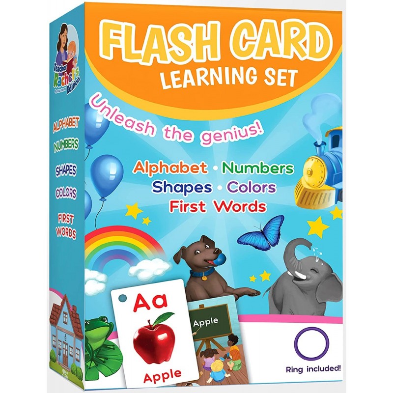 Teacher Rachel's Toddler Flash Cards Set with 64 Pieces Pre K-K Cards Including First Words Alphabets Colors Shapes Numbers -...