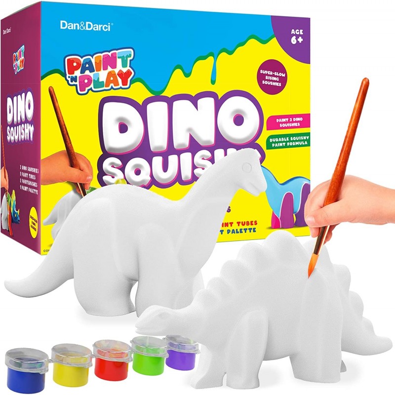 Paint 3 Large Dino Squishies - Paint a Squishy Kit - Make Your Own Squishies with Puffy Paint - Arts and Crafts Gifts for Kid...