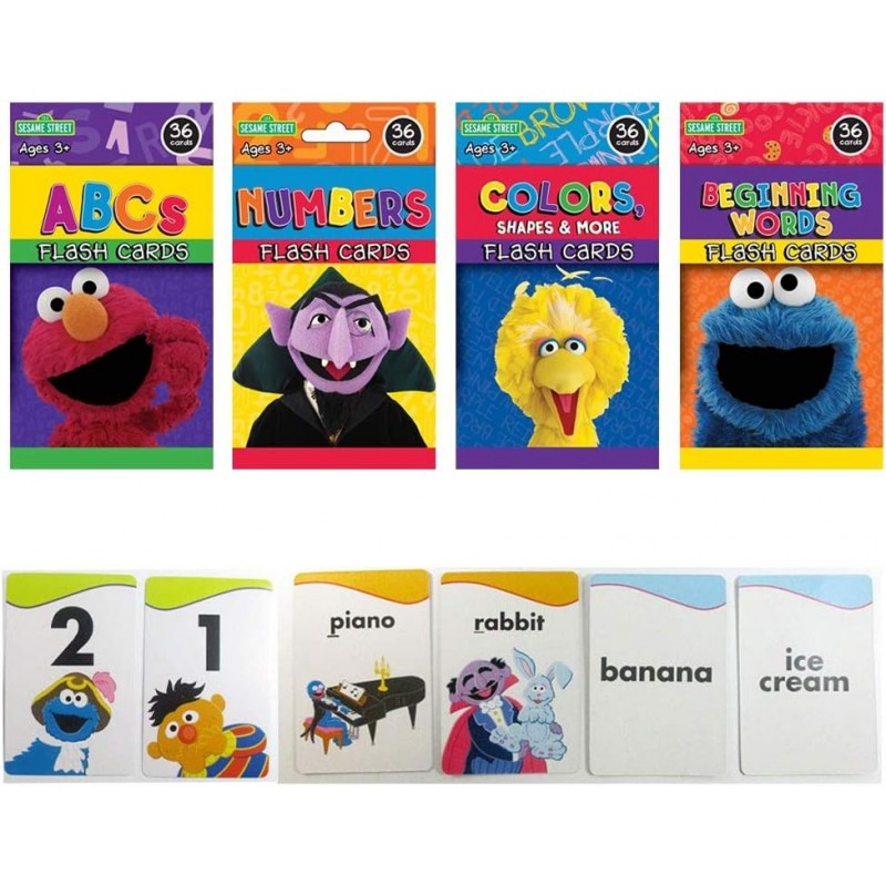 4 Sesame Street Flash Cards Beginning Words Numbers Colors Shapes Alphabet ABC ! $27.22 Educational Flash Cards