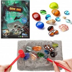 Christmas Gems Dig Kit Gemstone Excavation Kit Mining Toy Excavate 17 Gems and Shells Educational Digging Toy Science Kit wit...