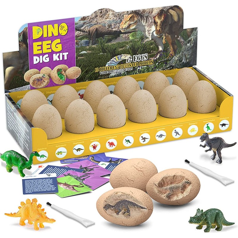 Dinosaur Eggs Dig Kit Archaeology-Dig up 12 Eggs & Discover Surprise Dinosaurs Science STEM Gift Dinosaur Fossil Eggs for Kid...