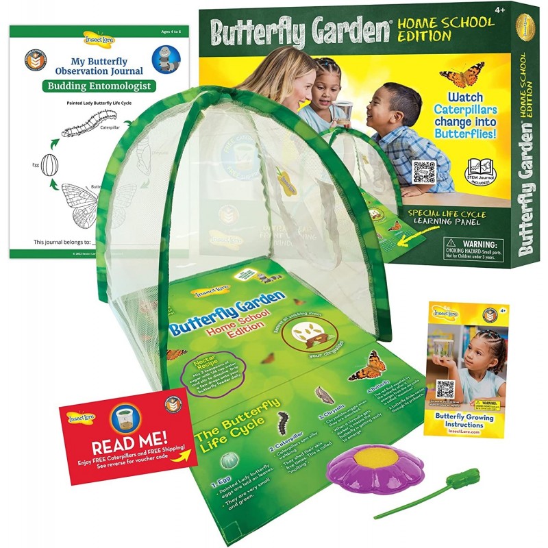 Butterfly Growing Kit - Clear Front Facing Viewing Panel - Pre-Paid Voucher to Redeem Caterpillars Later – Life Science & STE...