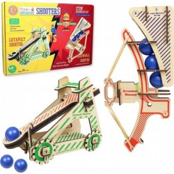 Wooden Catapult DIY Kit STEM Toys for Kids - 2 in1 Catapult Slingshot vs Arrowball Shooter- War Battle Games da Vinci kit for...