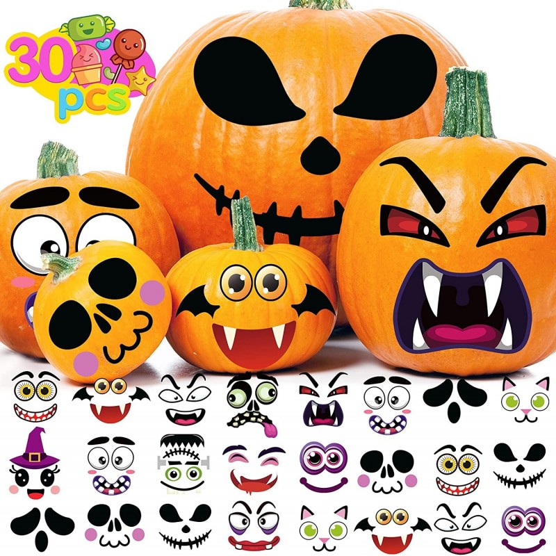 Halloween Pumpkin Decorating Stickers 30 Sheets Pumpkin Face Stickers for Pumpkin Decorating Jack O Lantern Stickers for Kids...