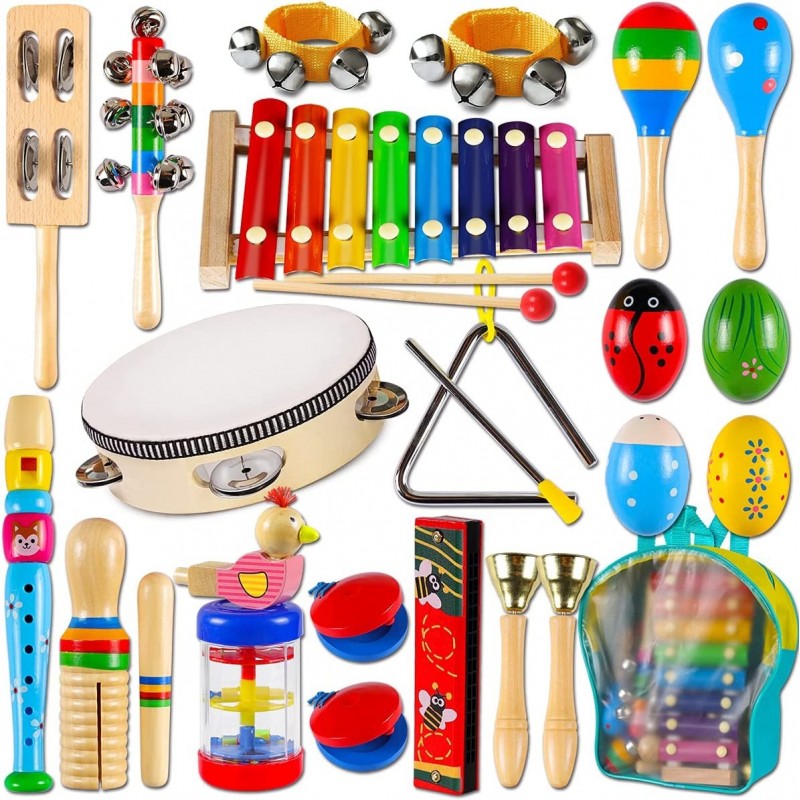 Toddler Musical Instruments Wooden Percussion Instruments Toy for Kids Baby Preschool Educational Musical Toys Set for Boys a...