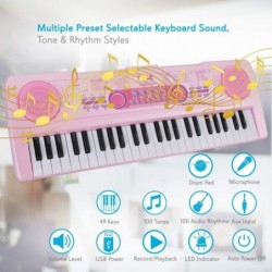 Electric Keyboard Piano for Kids-Portable 49 Key Electronic Musical Karaoke Keyboard Learning Keyboard for Children w/Drum Pa...