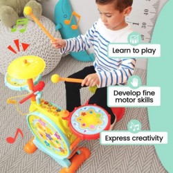 Kids Drum Set - Toddler Drum Set Includes Toy Microphone Adjustable Sound Bass Electric Drums & Drum Sticks (for Ages 3-6) $9...