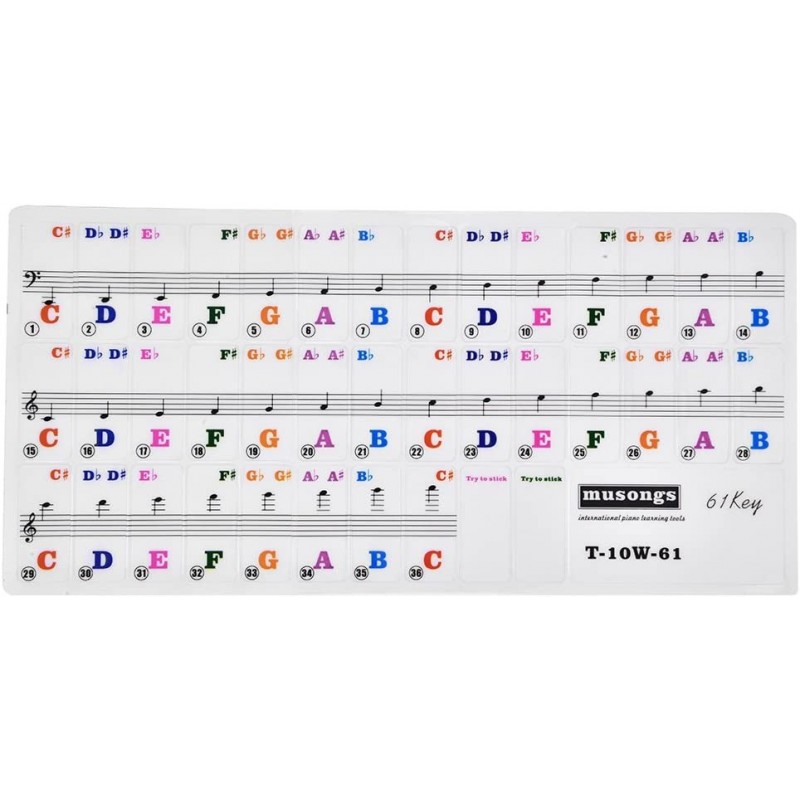 Piano Stickers for Keys Removable Colorful Piano Keyboard Stickers for 61 Full Set Stickers for Kids Beginner Learning Piano ...