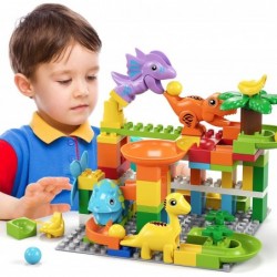 Marble Run Building Blocks Dino Toys: STEM Ball Race Track for Boys & Girls with Functional Dinosaur Building Blocks Marbles ...