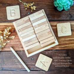 Preschool Learning Letter Tracing | Montessori Wooden Alphabet Tracing | ABC Flash Cards | Double Sided Uppercase and Lowerca...