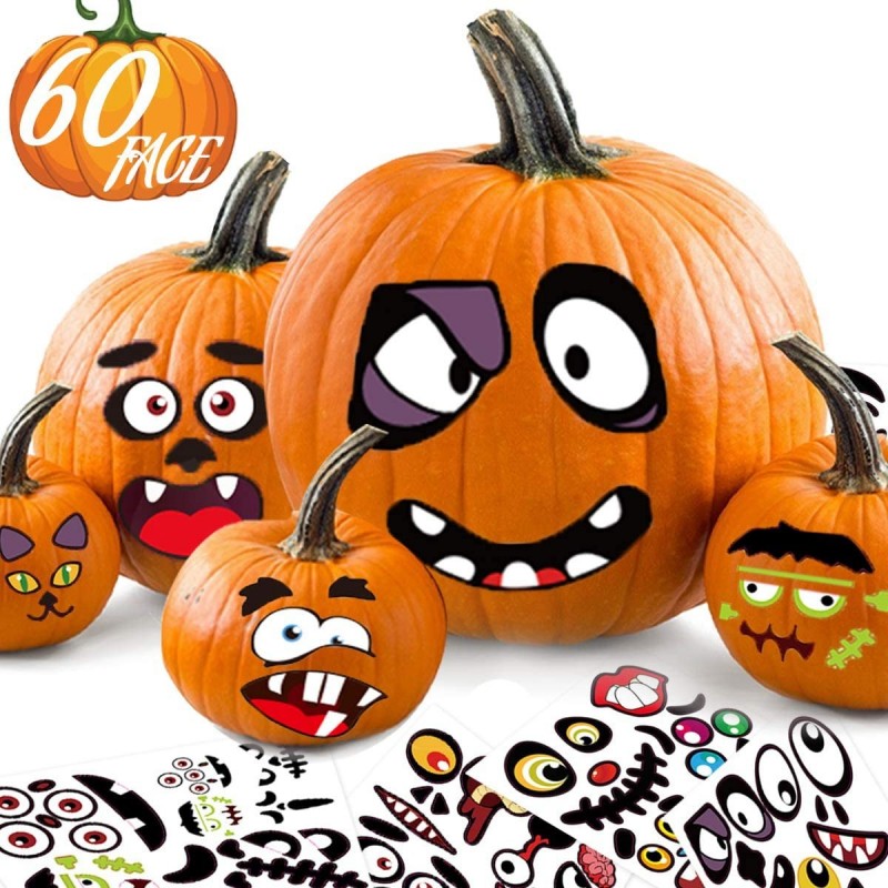 Pumpkin Decorating Halloween Stickers for Kids - Make 60 Funny Face and Classic Pumpkin Expressions Crafts Holiday Decor Kit ...