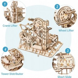 3D Wooden Puzzle Brain Teaser Toys Mechanical Gears Kit Unique Craft Kits Tower Coaster with Steel Balls Executive Desk Toys ...