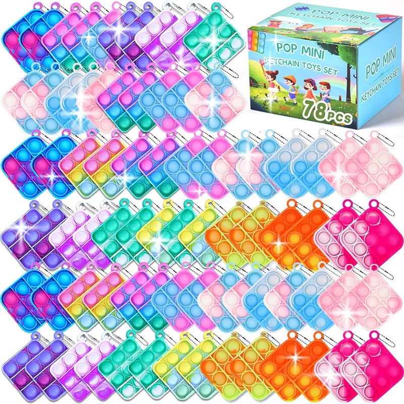 78 pcs Mini Pop Keychain Fidget Sensory Toys Valentines Day Gifts for Kids Pop Bulk Fidget Keychain Toy Party Favors for Kids...