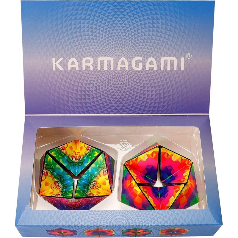 Karmagami “Pixels” and Boho 2 Pack Sensory Toy for Kids - Kaleidocycle Fidget Toy for Adults to Stay Calm & Focused - Tear-Re...