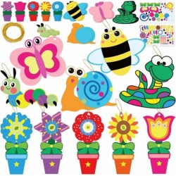 40 Packs Flowers Bug Craft Kits for Kids DIY Spring Crafts for Kids Sticker Art Craft for Early Education Insect Craft Set fo...