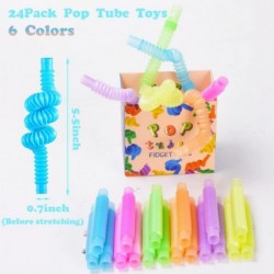 24Pack Pop Tubes Glow in The Dark Fidget Tubes Colorful Sensory Fidget Toys for Kids Fine Motor Skills Toys Stress and Anxiet...