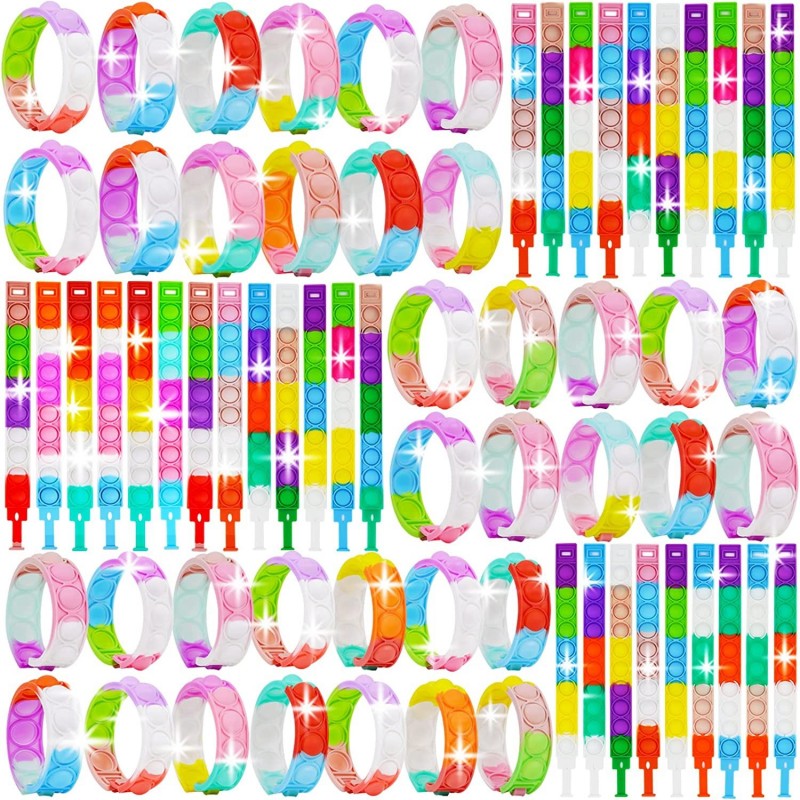 68pcs Fidget Toys Pop Bracelet Party Favors Fidget Pop Bracelet Bubble Bracelets Push Poping Sensory Stress Relief Pop Bracel...