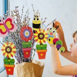 40 Packs Flowers Bug Craft Kits for Kids DIY Spring Crafts for Kids Sticker Art Craft for Early Education Insect Craft Set fo...