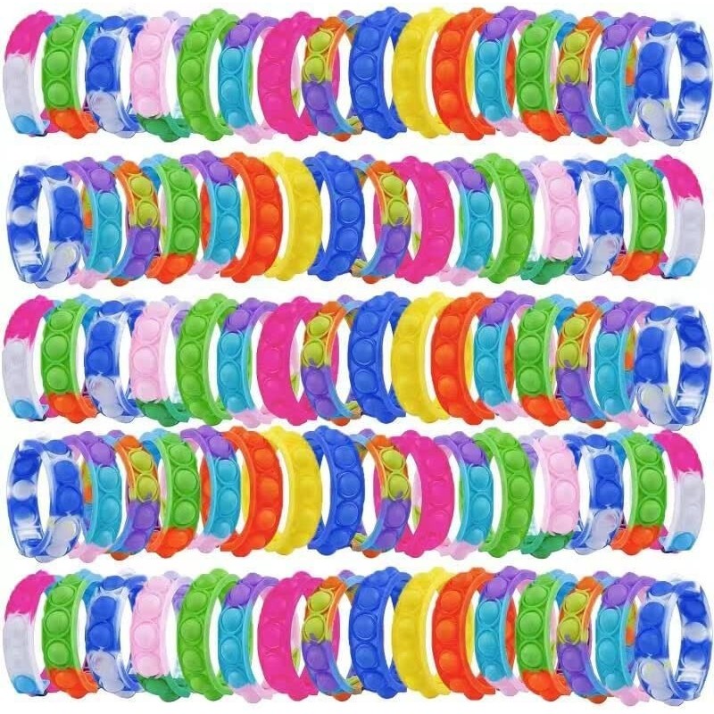 80Pcs Pop Bracelet Fidget Toy Wearable Fidget Bracelets Push Poping Bubble Sensory Toys Stress Relief Finger Press Silicone W...