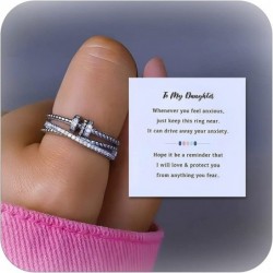 To My Daughter Gifts from Mom Fidget Rings for Anxiety Women Silver Anxiety Multi-layered Spinner Rings for Relief Mother's D...