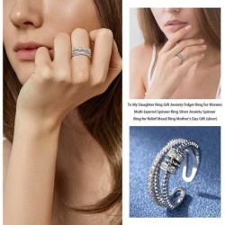 To My Daughter Gifts from Mom Fidget Rings for Anxiety Women Silver Anxiety Multi-layered Spinner Rings for Relief Mother's D...