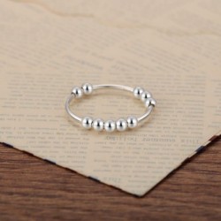 925 Sterling Silver Fidget Anxiety Relief Ring For Women Rings with Beads Stress Relief Ring Fidget Spinner Rings for her Wor...