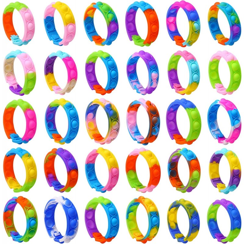 30 Pcs Pop Bracelet Fidget Toy Valentines Day Gifts for Kids Fidget Bracelet Bulk Wearable Push Poping Bubble Sensory Toys Ex...