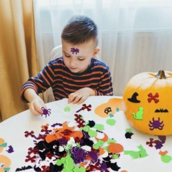 500PCS Glitter Halloween Foam Craft Stickers Self Adhesive Pumpkin Shape 3D Stickers for Pumpkin Decor Trick or Treat Bags Ca...