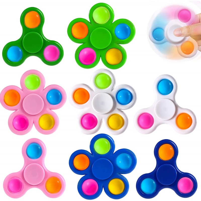 Kids Pop Party Favors Fidget Spinner 8 Pack Goodie Bag Stuffers Push Bubble Fidget Toy Pack Party Supplies Return Gifts for K...