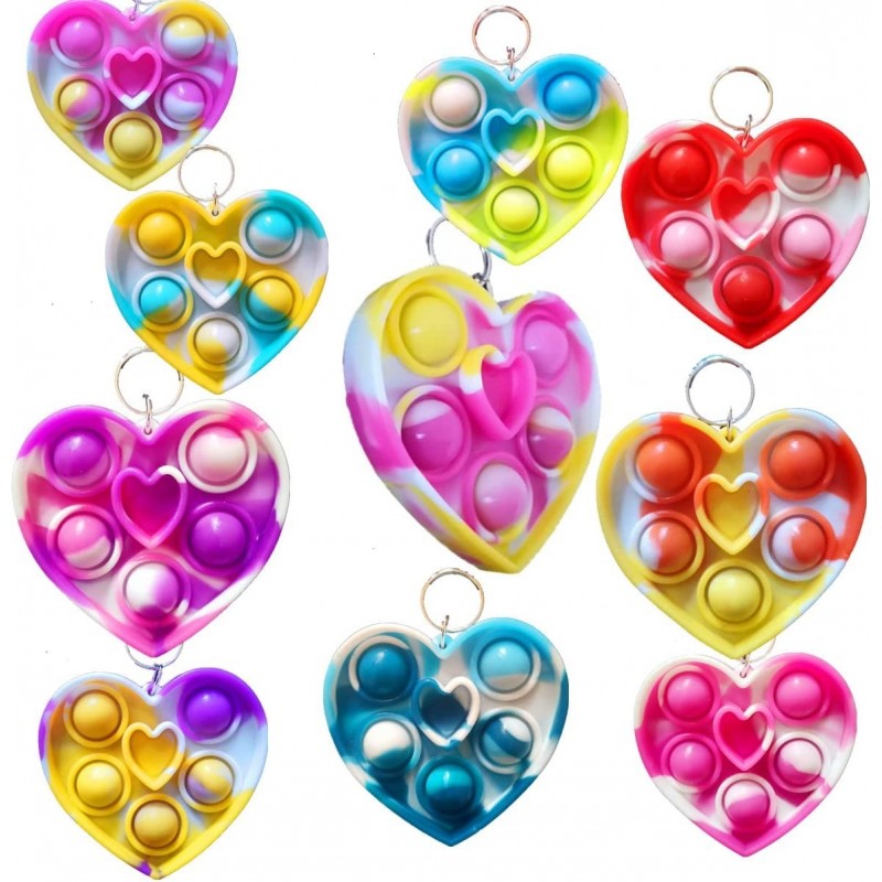 (Valentine Students Gift and Party Favors) 30 Packs Small Rainbow Hearts mini Pop Keychain Sensory Mini Pop Fidget keychains ...