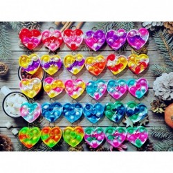 (Valentine Students Gift and Party Favors) 30 Packs Small Rainbow Hearts mini Pop Keychain Sensory Mini Pop Fidget keychains ...