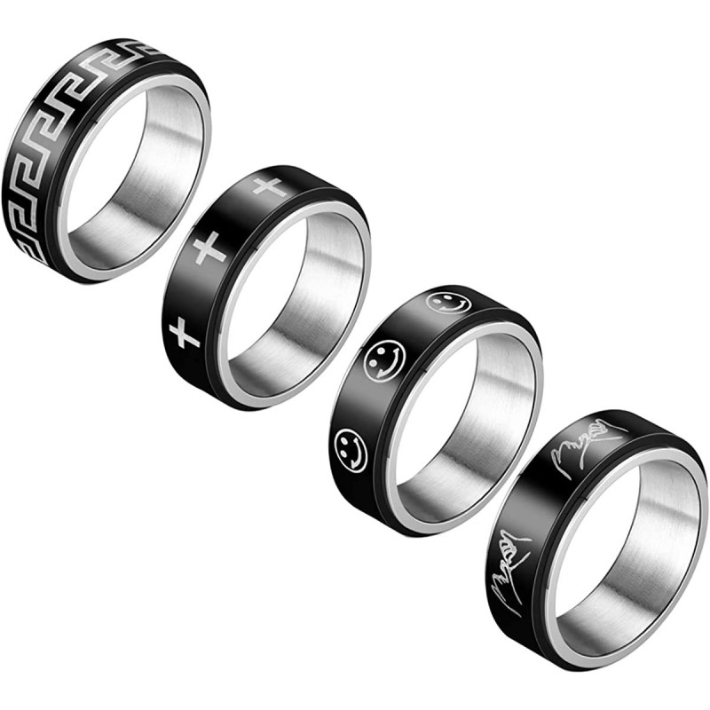 3/4Pcs Stainless Steel Spinner Rings Fidget Star Moon Band Ring Relieving Stress Anxiety Ring for Women Men 8/6mm Wide Promis...