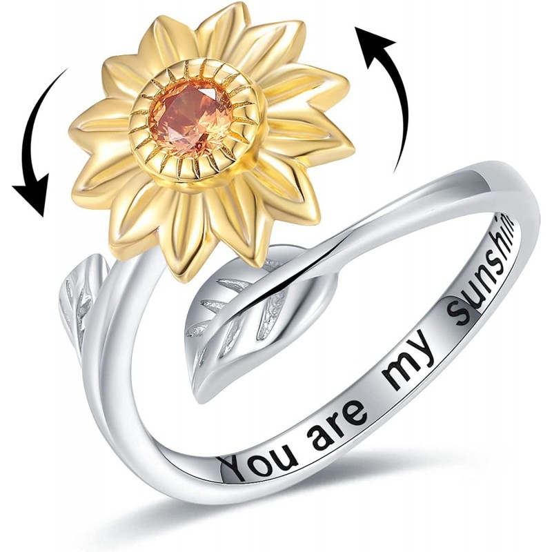 S925 Sterling Silver Sunflower Fidget Anxiety Ring You are My Sunshine Stress rings for anxiety women $46.50 Fidget Toys