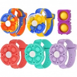 5 Pcs Pop Bracelets Bubble Toys with Fidget Spinner Extra 2 Pcs Push Bubble Blocks Sensory Bracelets Silicone Wristbands Push...