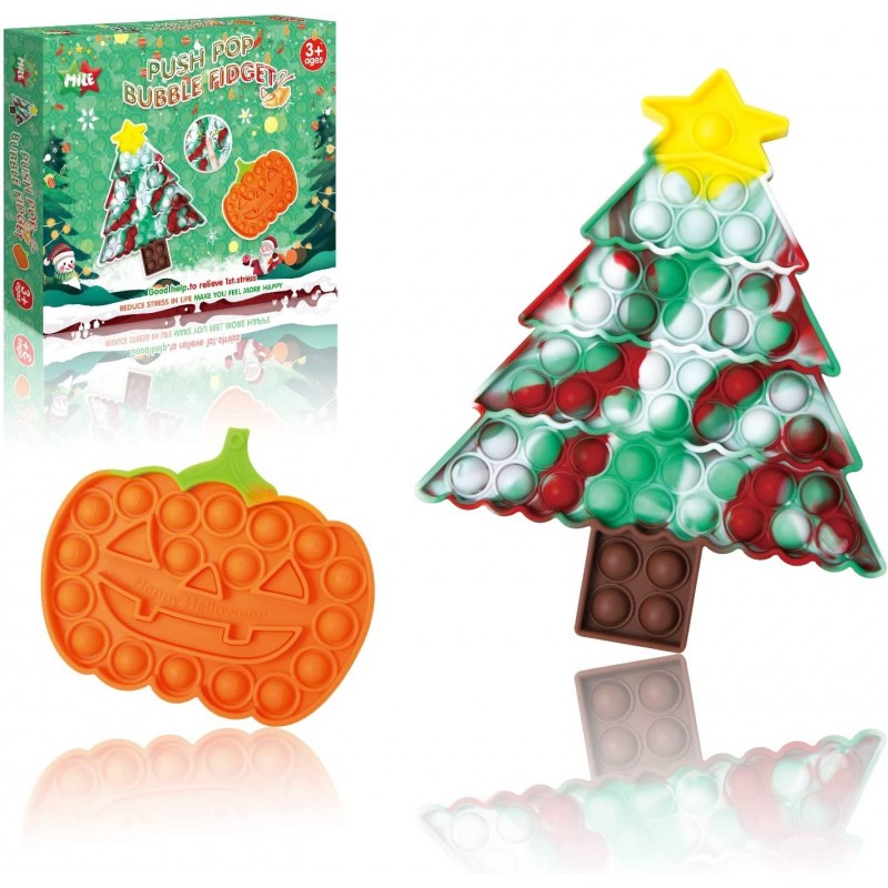 Christmas Pop Push Bubble Fidget Toys its 2 Packs Christmas Tree Pop Halloween Pumpkin Pop Sensory Fidget Toys for Kids and A...