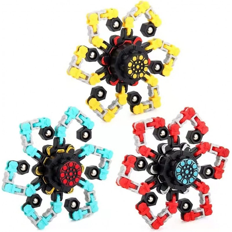 3 Pack Funny Sensory Fidget Toys Transformable Chain Mechanical Spiral Twister Fingertip Gyro Stress Relief Toy Transformable...