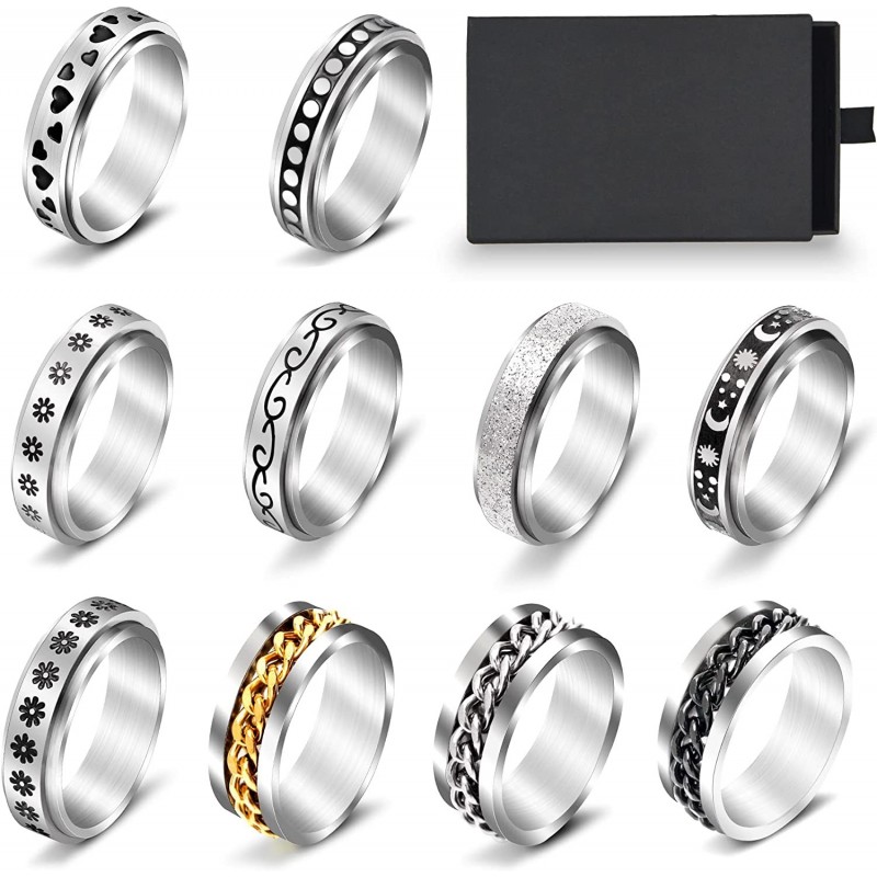 LCG 10pcs Stainless Steel Anxiety Ring for Women Men Spinner Rings Anti Anxiety Ring Spinning Moon Star Reduce Anxiety Fidget...