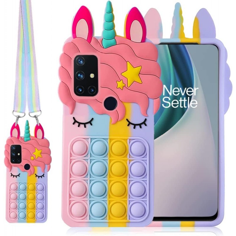 for OnePlus Nord N10 5G with Strap Fidget Toys Stress Relief Phone Case Push Pop Bubble 3D Cartoon Funny Cute Silicone Cover ...