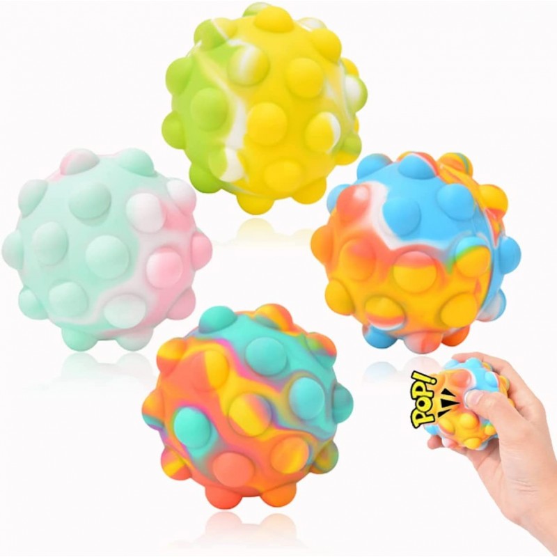 4 Pack Pop Stress Balls Fidget Toys - Push Pop Bubbles Fidgets Sensory Toy Silicone 3D Stress Balls for Stress Relief and Ant...