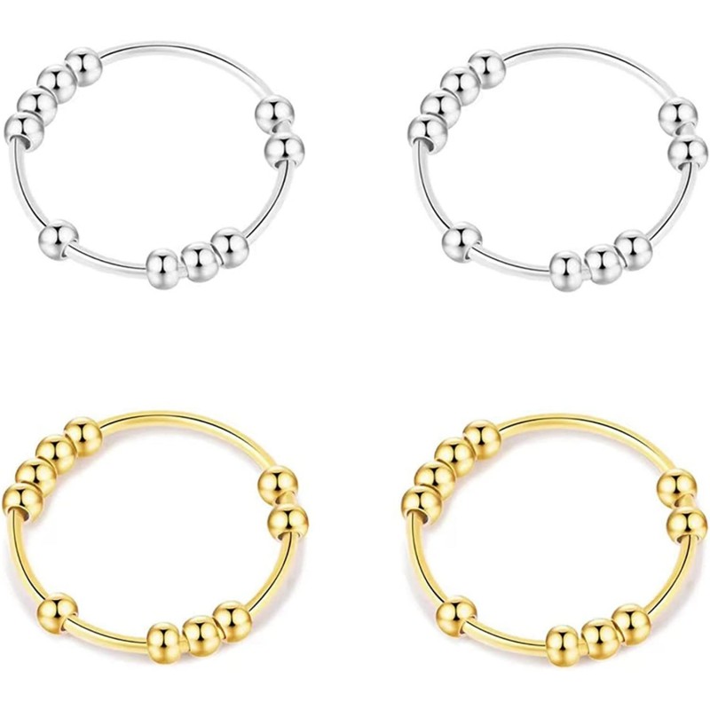 4PCS Anti Anxiety Ring Fidget Ring for Women Men with Beads Spinner Worry Stress Relief Ring Gift Girls $15.15 Fidget Toys