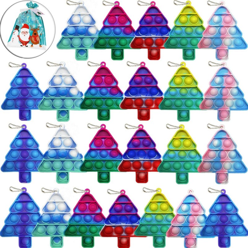 24PCS Christmas Tree Fidget Toy Mini Decompression Hand Toy Keychain Toy Adult Anxiety and Autism Children Decompression Toy ...