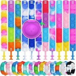 24Pcs Upgrade Pop it Bracelet Bulks Bubbles Set Adjustable Size and Durable Party Favors Tiny Cute Bear Pattern Multicolor St...