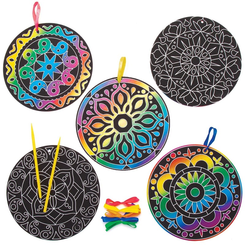 AW985 Rangoli Scratch Art Decorations - Pack of 10 Arts and Crafts for Kids $17.90 Kids' Drawing & Writing Boards