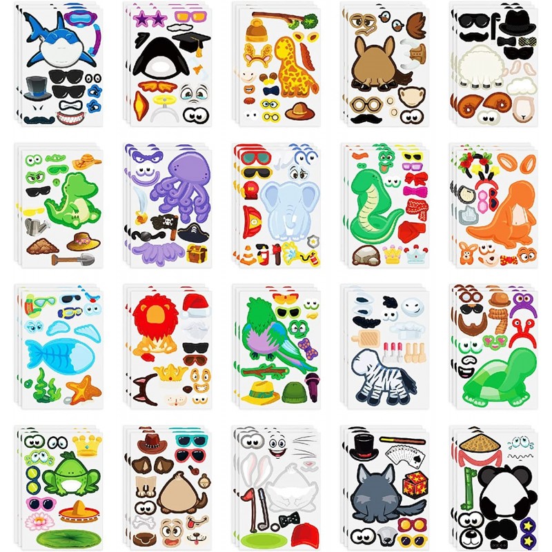 Make A Face Sticker 60 PCS Sheets Make Your Own Stickers with 20 Design Animal Stickers for Boys & Girls as Gift of Festival ...