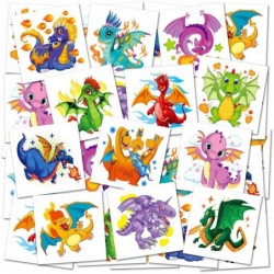 Dragon Temporary Tattoos for Kids - Bulk Pack of 144 Tattoos in Assorted Designs Non-Toxic 2 Inch Tats Birthday Party Favors ...